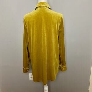 Soft Surroundings Ribbed Golden Chartreuse Velvet Button Front Tunic Shirt M